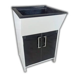 Tanque C/ Armário Pedra Ardósia Branco/Vidro Preto 60cm - Venturi